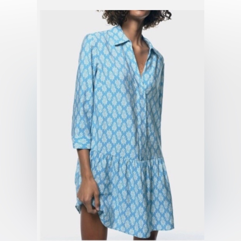 Zara Floral Blue and White Dress